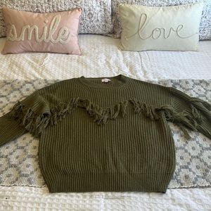 Women’s Fringe Pink Lily Olive Green Sweater